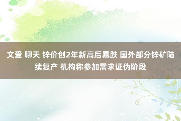 文爱 聊天 锌价创2年新高后暴跌 国外部分锌矿陆续复产 机构称参加需求证伪阶段